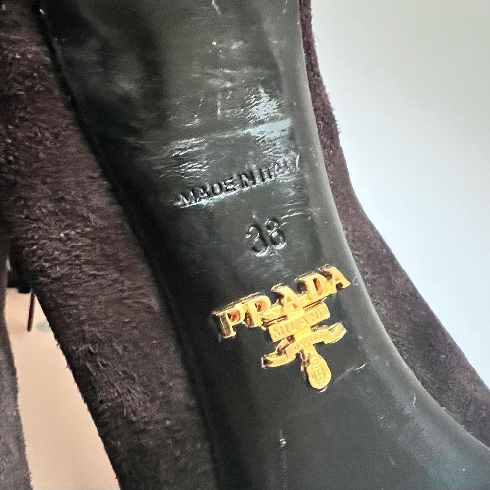 Prada Suede Fringe Peep Toe Bootie Dark Brown EU 38 EUC MSRP $1145 - Picture 7 of 10